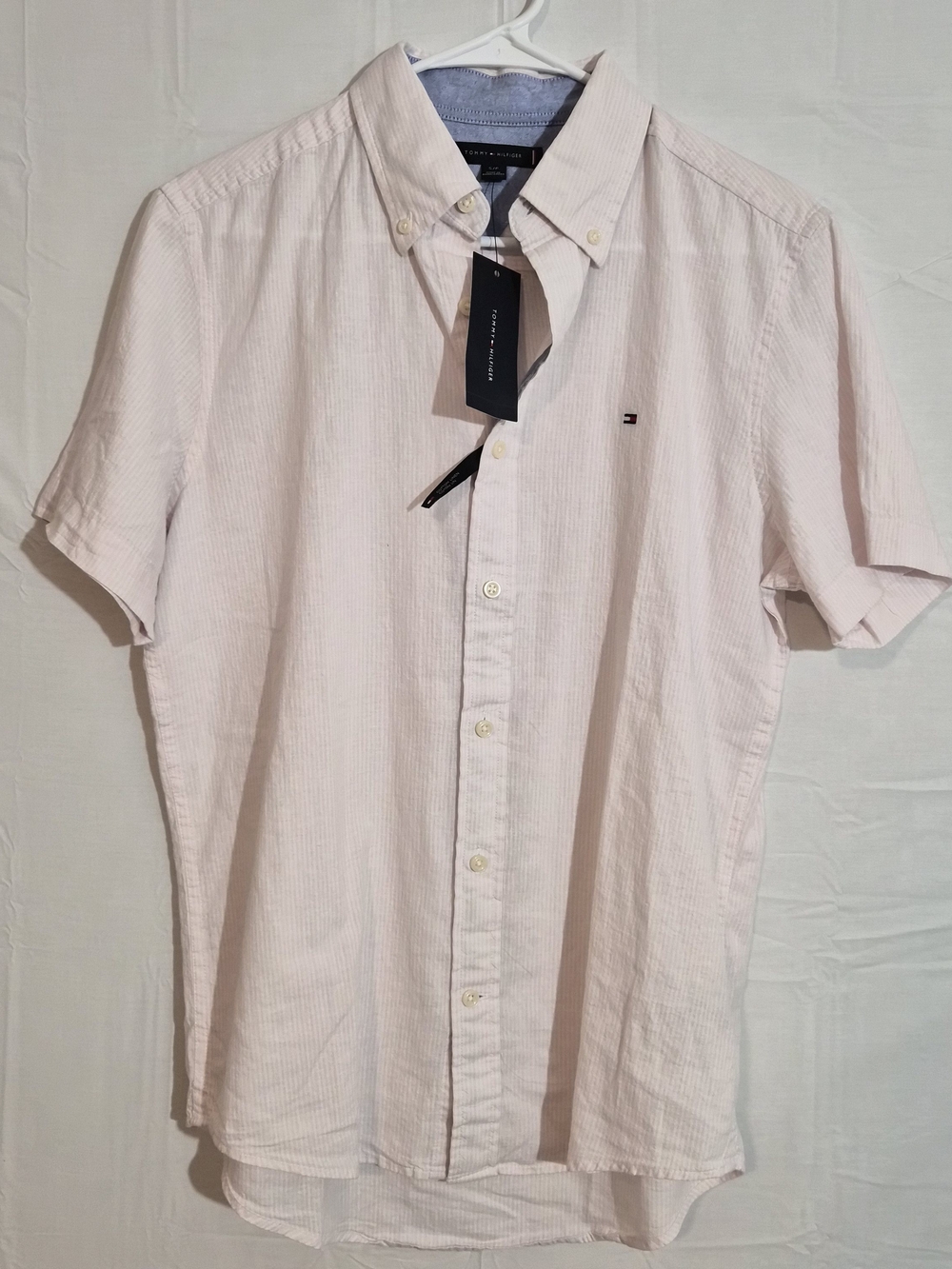 Tommy Hilfiger NWT Pink Pinstripe Short-Sleeve Button-Down Shirt SMALL